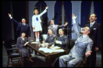 Shelley Bruce as Annie (3R), Reid Shelton as Daddy Warbucks (R) and Raymond Thorne as FDR (2L) in a scene from the Broadway production of the musical "Annie."