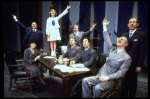 Shelley Bruce as Annie (3R), Reid Shelton as Daddy Warbucks (R) and Raymond Thorne as FDR (2L) in a scene from the Broadway production of the musical "Annie."