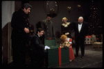 Shelley Bruce as Annie, Sandy Faison as Grace and Reid Shelton as Daddy Warbucks w. Sandy in a scene from the Broadway production of the musical "Annie."