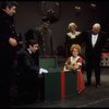 Shelley Bruce as Annie, Sandy Faison as Grace and Reid Shelton as Daddy Warbucks w. Sandy in a scene from the Broadway production of the musical "Annie."