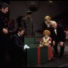 Shelley Bruce as Annie, Sandy Faison as Grace and Reid Shelton as Daddy Warbucks w. Sandy in a scene from the Broadway production of the musical "Annie."