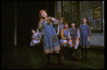 Actress Sarah Jessica Parker (R) w. orphans in a scene from the Broadway production of the musical "Annie."