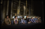 Actresses Shelley Bruce as Annie (C) and Sarah Jessica Parker (R) w. orphans in a scene from the Broadway production of the musical "Annie."