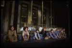 Actresses Shelley Bruce as Annie (C) and Sarah Jessica Parker (R) w. orphans in a scene from the Broadway production of the musical "Annie."