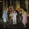 Actresses Shelley Bruce as Annie (3R) and Sarah Jessica Parker (2R) w. orphans in a scene from the Broadway production of the musical "Annie."
