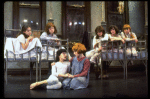 Actresses Shelley Bruce as Annie (C) and Sarah Jessica Parker (R) w. orphans in a scene from the Broadway production of the musical "Annie."