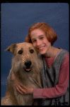 Actress Sarah Jessica Parker as Annie w. Sandy in a scene from the Broadway production of the musical "Annie."