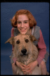 Actress Sarah Jessica Parker as Annie w. Sandy in a scene from the Broadway production of the musical "Annie."