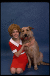 Actress Sarah Jessica Parker as Annie w. Sandy in a scene from the Broadway production of the musical "Annie."