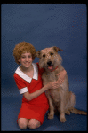 Actress Sarah Jessica Parker as Annie w. Sandy in a scene from the Broadway production of the musical "Annie."