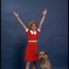 Actress Sarah Jessica Parker as Annie w. Sandy in a scene from the Broadway production of the musical "Annie."
