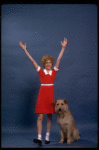 Actress Sarah Jessica Parker as Annie w. Sandy in a scene from the Broadway production of the musical "Annie."