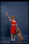 Actress Sarah Jessica Parker as Annie w. Sandy in a scene from the Broadway production of the musical "Annie."