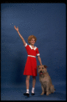 Actress Sarah Jessica Parker as Annie w. Sandy in a scene from the Broadway production of the musical "Annie."