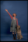 Actress Sarah Jessica Parker as Annie w. Sandy in a scene from the Broadway production of the musical "Annie."