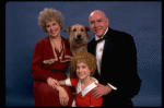 Sarah Jessica Parker as Annie, Reid Shelton as Daddy Warbucks, and Alice Ghostley as Miss Hannigan w. Sandy from the Broadway production of the musical "Annie."