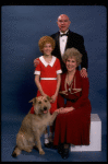 Sarah Jessica Parker as Annie, Reid Shelton as Daddy Warbucks, and Alice Ghostley as Miss Hannigan w. Sandy from the Broadway production of the musical "Annie."