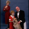 Sarah Jessica Parker as Annie, Reid Shelton as Daddy Warbucks, and Alice Ghostley as Miss Hannigan w. Sandy from the Broadway production of the musical "Annie."