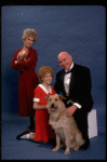 Sarah Jessica Parker as Annie, Reid Shelton as Daddy Warbucks, and Alice Ghostley as Miss Hannigan w. Sandy from the Broadway production of the musical "Annie."