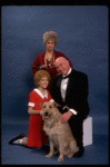 Sarah Jessica Parker as Annie, Reid Shelton as Daddy Warbucks, and Alice Ghostley as Miss Hannigan w. Sandy from the Broadway production of the musical "Annie."