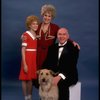 Sarah Jessica Parker as Annie, Reid Shelton as Daddy Warbucks, and Alice Ghostley as Miss Hannigan w. Sandy from the Broadway production of the musical "Annie."