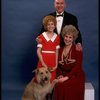 Sarah Jessica Parker as Annie, Reid Shelton as Daddy Warbucks, and Alice Ghostley as Miss Hannigan w. Sandy from the Broadway production of the musical "Annie."