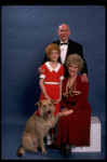 Sarah Jessica Parker as Annie, Reid Shelton as Daddy Warbucks, and Alice Ghostley as Miss Hannigan w. Sandy from the Broadway production of the musical "Annie."