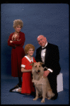 Sarah Jessica Parker as Annie, Reid Shelton as Daddy Warbucks, and Alice Ghostley as Miss Hannigan w. Sandy from the Broadway production of the musical "Annie."