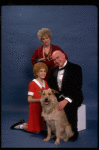 Sarah Jessica Parker as Annie, Reid Shelton as Daddy Warbucks, and Alice Ghostley as Miss Hannigan w. Sandy from the Broadway production of the musical "Annie."
