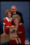 Sarah Jessica Parker as Annie, Reid Shelton as Daddy Warbucks, and Alice Ghostley as Miss Hannigan w. Sandy from the Broadway production of the musical "Annie."