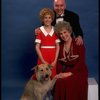 Sarah Jessica Parker as Annie, Reid Shelton as Daddy Warbucks, and Alice Ghostley as Miss Hannigan w. Sandy from the Broadway production of the musical "Annie."