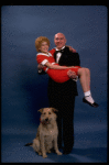 Sarah Jessica Parker as Annie and Reid Shelton as Daddy Warbucks w. Sandy in a scene from the Broadway production of the musical "Annie."