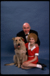 Sarah Jessica Parker as Annie and Reid Shelton as Daddy Warbucks w. Sandy in a scene from the Broadway production of the musical "Annie."