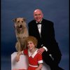 Sarah Jessica Parker as Annie and Reid Shelton as Daddy Warbucks w. Sandy in a scene from the Broadway production of the musical "Annie."