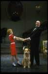 Sarah Jessica Parker as Annie and Reid Shelton as Daddy Warbucks w. Sandy in a scene from the Broadway production of the musical "Annie."