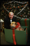 Actor Reid Shelton as Daddy Warbucks w. Sandy in a scene from the Broadway production of the musical "Annie."