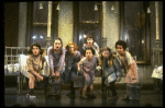 Sarah Jessica Parker as Annie w. orphans in a scene from the Broadway production of the musical "Annie."