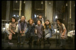 Sarah Jessica Parker as Annie w. orphans in a scene from the Broadway production of the musical "Annie."