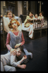 Sarah Jessica Parker as Annie w. orphans in a scene from the Broadway production of the musical "Annie."