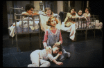 Sarah Jessica Parker as Annie w. orphans in a scene from the Broadway production of the musical "Annie."