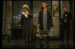 Sarah Jessica Parker as Annie and Alice Ghostley as Miss Hannigan w. a policeman in a scene from the Broadway production of the musical "Annie."