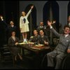 Raymond Thorne as FDR (2R), Sarah Jessica Parker as Annie (3L) and Reid Shelton as Daddy Warbucks (L) in a scene from the Broadway production of the musical "Annie."
