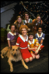 Sarah Jessica Parker as Annie w. Sandy and orphans in a scene from the Broadway production of the musical "Annie."