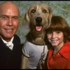 Roseanne Sorrentino as Annie and Harve Presnell as Daddy Warbucks w. Sandy during a rehearsal for the Dallas production of the musical "Annie."