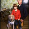 Roseanne Sorrentino as Annie and Harve Presnell as Daddy Warbucks w. Sandy during a rehearsal for the Dallas production of the musical "Annie."