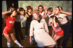 Patricia Drylie as Miss Hannigan w. orphans during a rehearsal for the Dallas production of the musical "Annie."