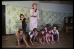 Patricia Drylie as Miss Hannigan w. orphans during a rehearsal for the Dallas production of the musical "Annie."