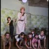 Roseanne Sorrentino as Annie and Patricia Drylie as Miss Hannigan w. orphans during a rehearsal for the Dallas production of the musical "Annie."