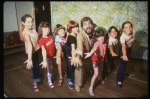 Roseanne Sorrentino as Annie (4L) w. choreographer Peter Gennaro and orphans during a rehearsal for the Dallas production of the musical "Annie."