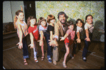 Roseanne Sorrentino as Annie (4L) w. choreographer Peter Gennaro and orphans during a rehearsal for the Dallas production of the musical "Annie."